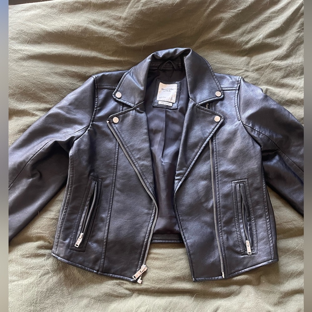 Abercrombie & Fitch Gray Vegan Leather Jacket